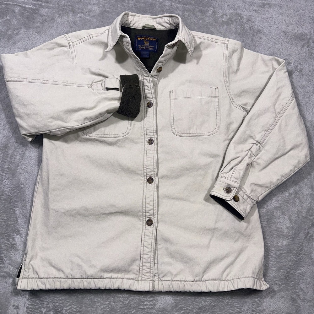 Woolrich Vintage Women's Chore Coat Barn Jacket Fleece Lined Stone Beige Size M